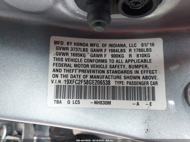 Honda Civic Lx 2016 19XFC2F58GE206538 Image 9