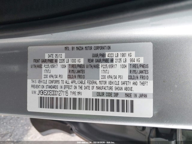 Продажа на аукционе авто 2013 Mazda Cx-5 Touring, vin: JM3KE2CE0D0127115, номер лота: 44418136