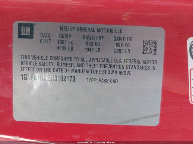 2017 CHEVROLET CAMARO 1G1FB1RX2H0182170 Photo 8