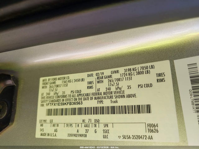 Ford F-150 Xl 2019 1FTFX1E59KFB36563 Image 9