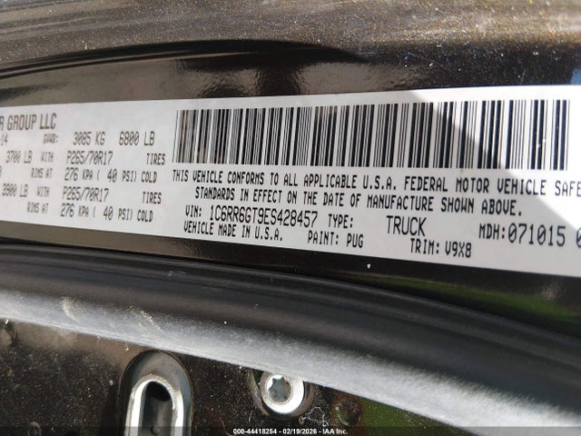 44418254 :رقم المزاد ، 1C6RR6GT9ES428457 vin ، 2014 Ram 1500 Slt مزاد بيع