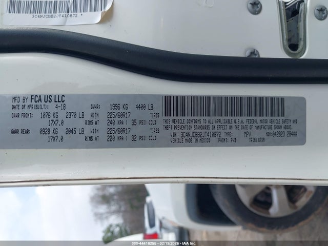 Продажа на аукционе авто 2018 Jeep Compass Latitude Fwd, vin: 3C4NJCBB2JT410872, номер лота: 44418255