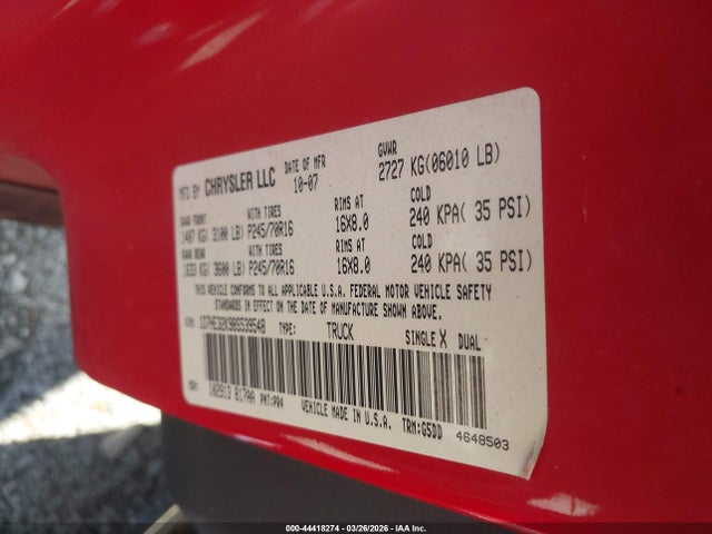 2008 Dodge Dakota Sxt/bighorn/lonestar მანქანა იყიდება აუქციონზე, vin: 1D7HE32K98S539548, აუქციონის ნომერი: 44418274