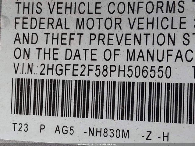 Продаж на аукціоні авто 2023 Honda Civic Sport, vin: 2HGFE2F58PH506550, номер лоту: 44418328