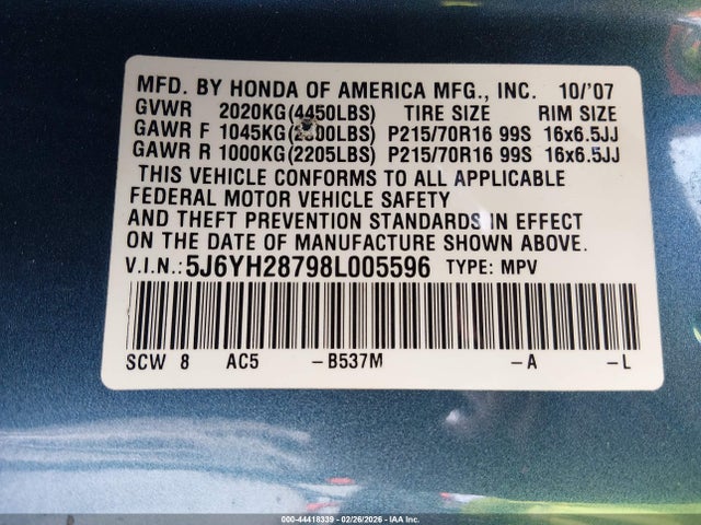 2008 Honda Element Ex მანქანა იყიდება აუქციონზე, vin: 5J6YH28798L005596, აუქციონის ნომერი: 44418339