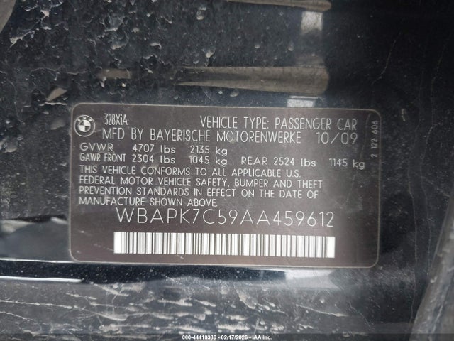 44418386 :رقم المزاد ، WBAPK7C59AA459612 vin ، 2010 Bmw 328i Xdrive مزاد بيع
