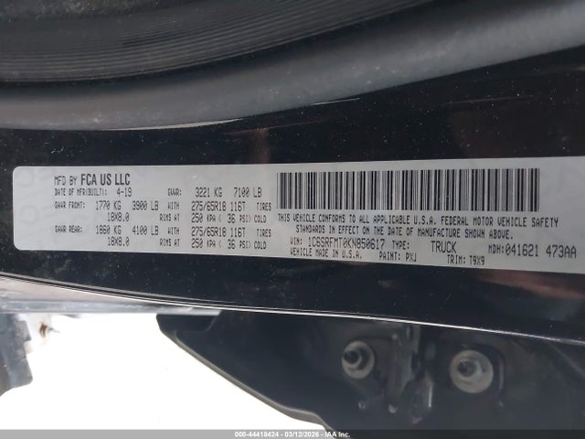 44418424 :رقم المزاد ، 1C6SRFMT0KN850617 vin ، 2019 Ram 1500 مزاد بيع