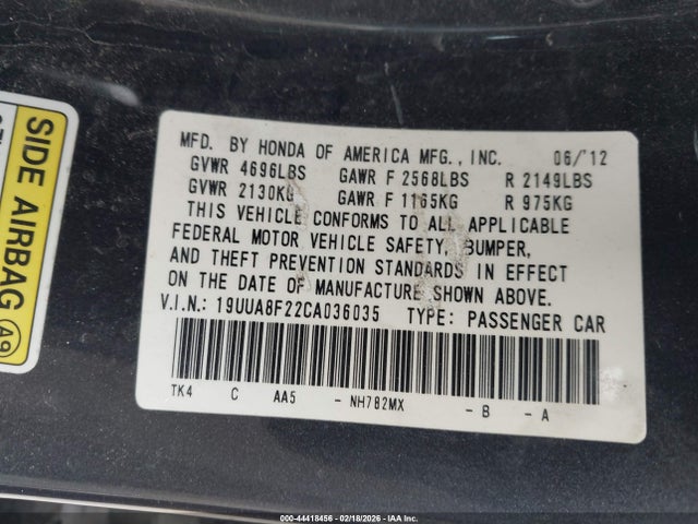 Aukcja sprzedaży 2012 Acura Tl 3.5, vin: 19UUA8F22CA036035, numer aukcji: 44418456