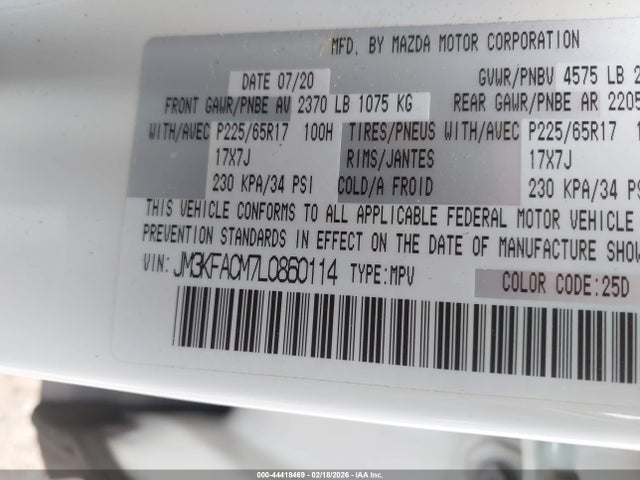 44418469 :رقم المزاد ، JM3KFACM7L0860114 vin ، 2020 Mazda Cx-5 Touring مزاد بيع