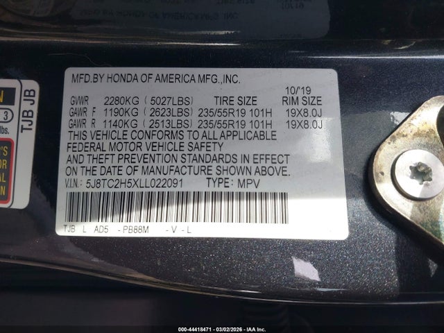 Aukcja sprzedaży 2020 Acura Rdx Technology Package, vin: 5J8TC2H5XLL022091, numer aukcji: 44418471