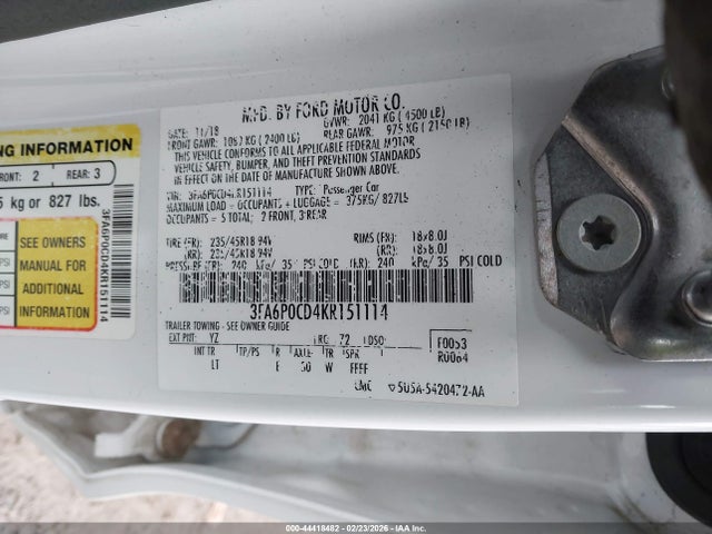 Ford FUSION SEL 2019 3FA6P0CD4KR151114 Image 9