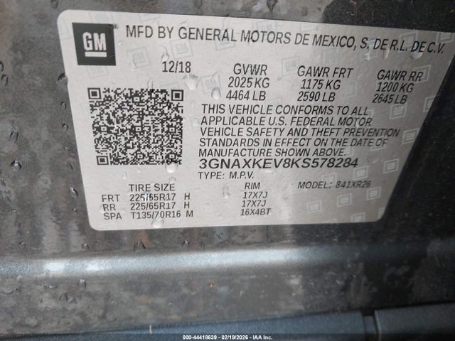 3GNAXKEV8KS578284 Chevrolet EQUINOX LT