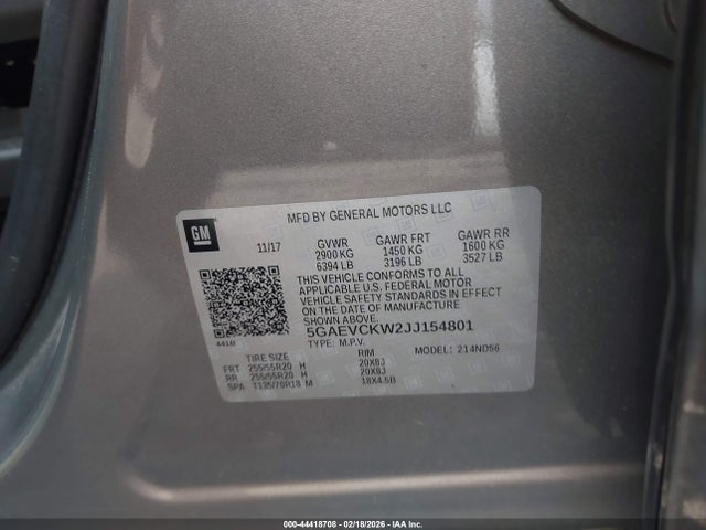 44418708 :رقم المزاد ، 5GAEVCKW2JJ154801 vin ، 2018 Buick Enclave مزاد بيع