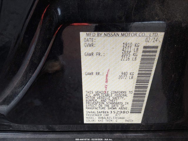 1N4AL3AP8EN352980 Nissan Altima 2.5/2.5 S/2.5 Sl/2.5 Sv