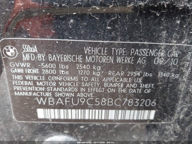 2011 Bmw 550i Xdrive მანქანა იყიდება აუქციონზე, vin: WBAFU9C58BC783206, აუქციონის ნომერი: 44418763