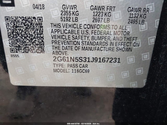 Auction sale of the 2018 Cadillac Xts Luxury, vin: 2G61N5S31J9167231, lot number: 44418780