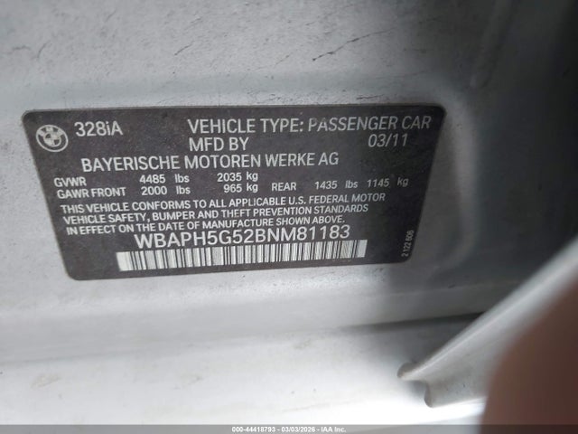 Продажа на аукционе авто 2011 Bmw 328i, vin: WBAPH5G52BNM81183, номер лота: 44418793