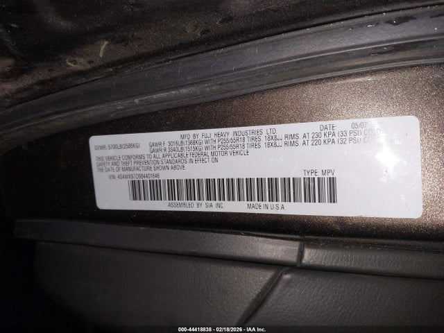 Aukcja sprzedaży 2008 Subaru Tribeca Limited 7-passenger, vin: 4S4WX97D984401646, numer aukcji: 44418838