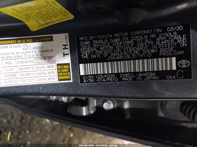 2020 TOYOTA PRIUS JTDKARFU9L3119110 Photo 8
