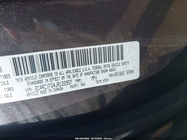 2018 Chrysler Pacifica Touring Plus მანქანა იყიდება აუქციონზე, vin: 2C4RC1FG4JR122957, აუქციონის ნომერი: 44418840