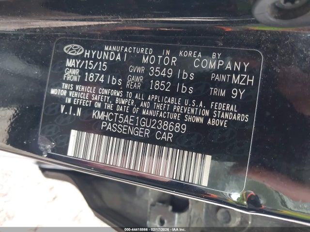 KMHCT5AE1GU238689 Hyundai ACCENT SE