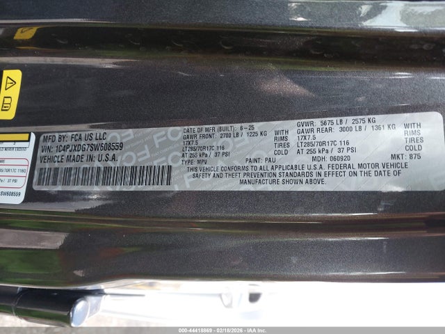 44418869 :رقم المزاد ، 1C4PJXDG7SW608559 vin ، 2025 Jeep Wrangler 4-door Willys 4x4 مزاد بيع