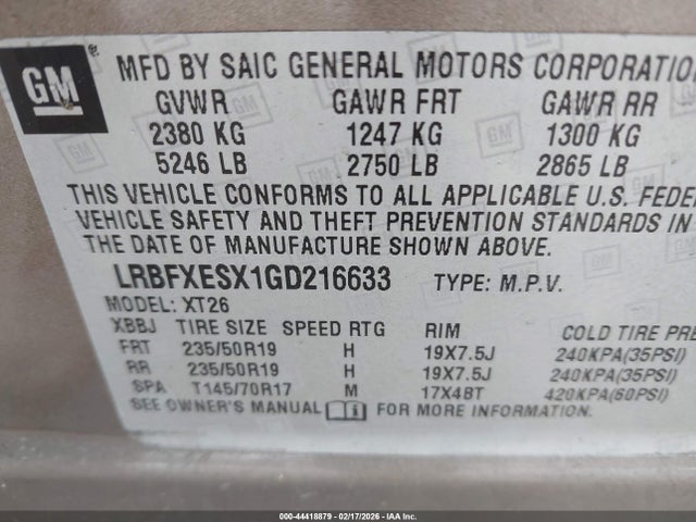 44418879 :رقم المزاد ، LRBFXESX1GD216633 vin ، 2016 Buick Envision Premium I مزاد بيع