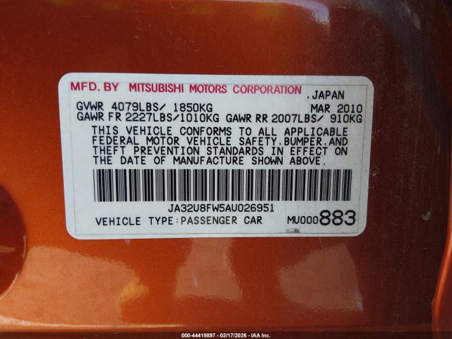 2010 MITSUBISHI LANCER JA32U8FW5AU026951 Photo 8