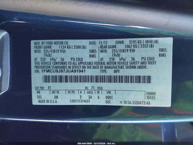 1FMCU9J97JUA91941 Ford Escape Titanium