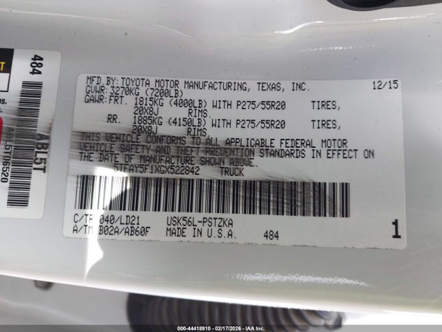 5TFAY5F1XGX522842 Toyota Tundra 1794 5.7l V8