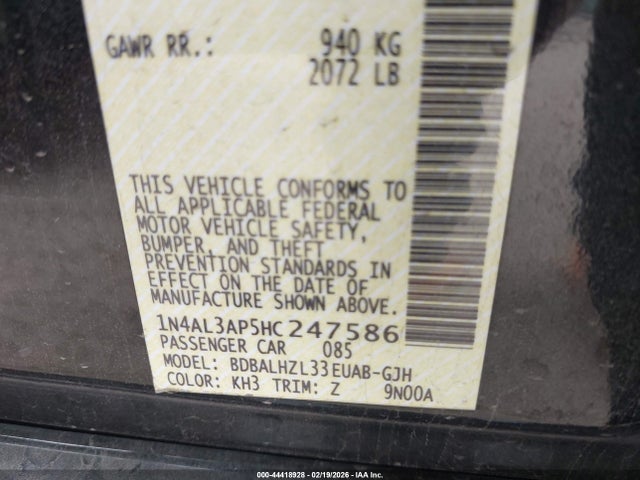 1N4AL3AP5HC247586 Nissan Altima 2.5 Sr