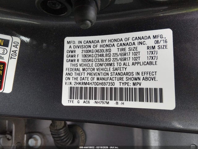 Honda Cr-v Ex-l 2016 2HKRM4H70GH697350 Image 9