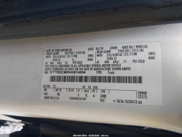 1FTYR2CMXKKB14694 Ford Transit-250