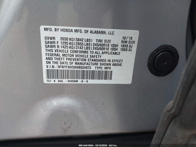 5FNYF6H5XKB034973 Honda Pilot Ex-l