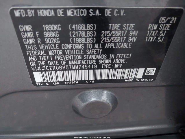 3CZRU6H57MM745419 Honda Hr-v Awd Ex
