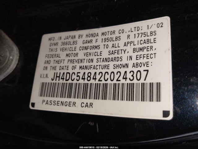 Aukcja sprzedaży 2002 Acura Rsx, vin: JH4DC54842C024307, numer aukcji: 44419010