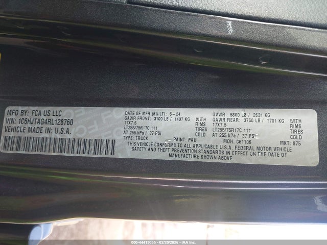 Продажа на аукционе авто 2024 Jeep Gladiator Texas Trail, vin: 1C6HJTAG4RL128760, номер лота: 44419055
