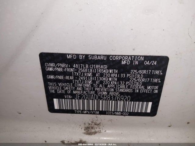 44419064 :رقم المزاد ، JF2GUADC5R8376920 vin ، 2024 Subaru Crosstrek Premium مزاد بيع