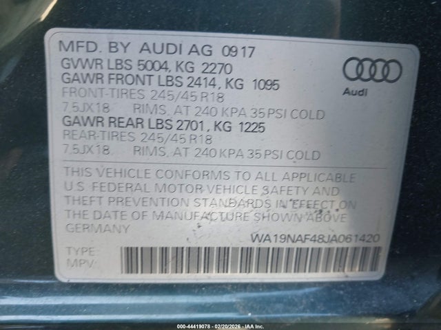Продажа на аукционе авто 2018 Audi A4 Allroad 2.0t Premium/2.0t Tech Premium, vin: WA19NAF48JA061420, номер лота: 44419078