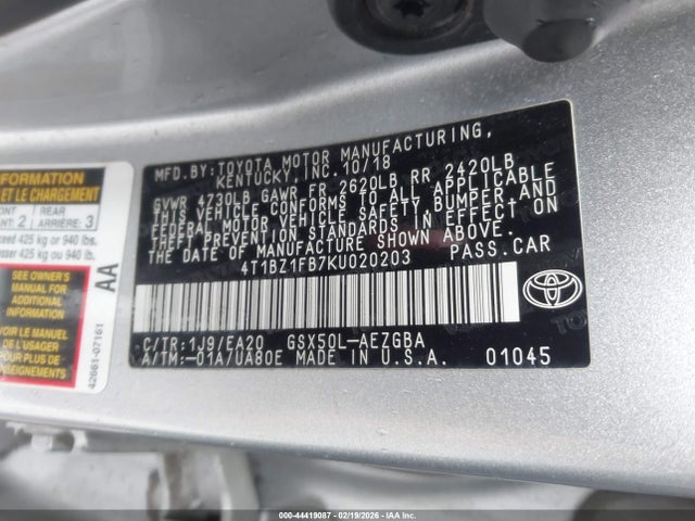 4T1BZ1FB7KU020203 Toyota AVALON XLE