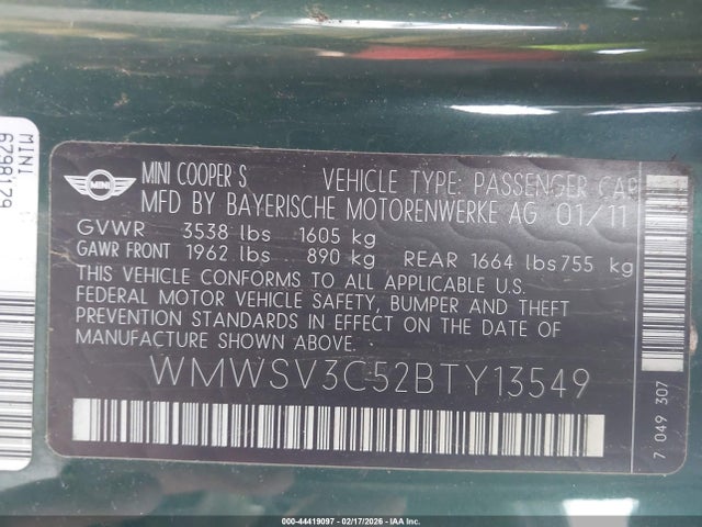 2011 MINI COOPER S WMWSV3C52BTY13549 Photo 8