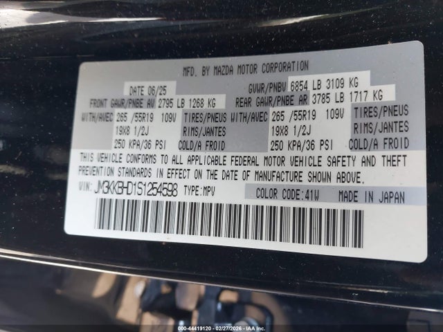 44419120 :رقم المزاد ، JM3KKBHD1S1254598 vin ، 2025 Mazda Cx-90 3.3 Turbo Preferred Package مزاد بيع