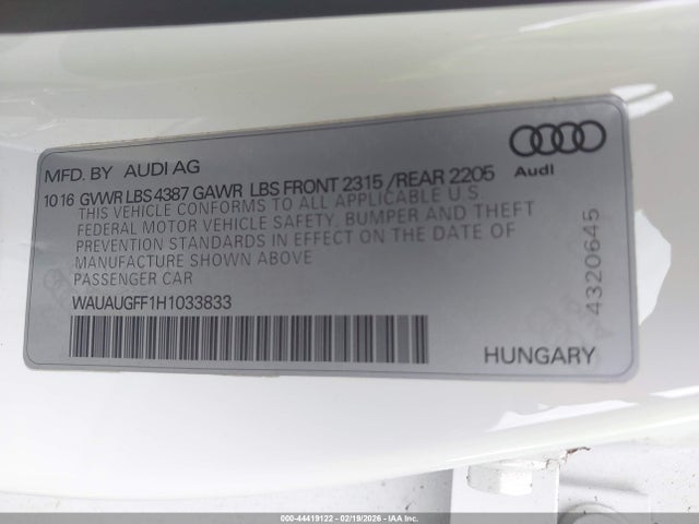 Продажа на аукционе авто 2017 Audi A3 2.0t Premium, vin: WAUAUGFF1H1033833, номер лота: 44419122