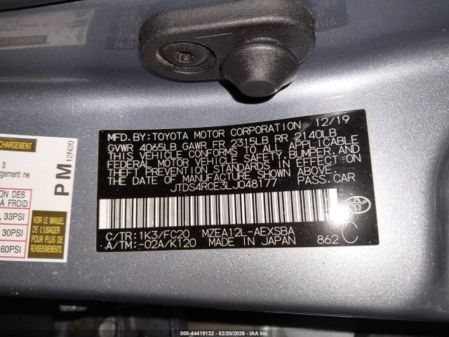 Продажа на аукционе авто 2020 Toyota Corolla Se, vin: JTDS4RCE3LJ048177, номер лота: 44419132