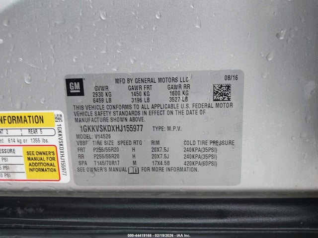 2017 Gmc Acadia Limited მანქანა იყიდება აუქციონზე, vin: 1GKKVSKDXHJ155977, აუქციონის ნომერი: 44419168