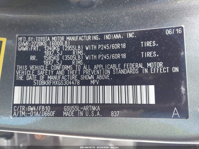 5TDBKRFHXGS304478 Toyota Highlander Le V6