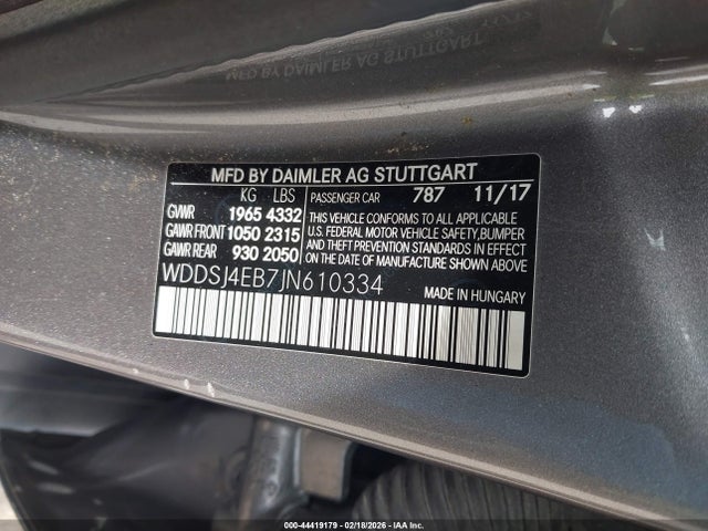Aukcja sprzedaży 2018 Mercedes-benz Cla 250, vin: WDDSJ4EB7JN610334, numer aukcji: 44419179