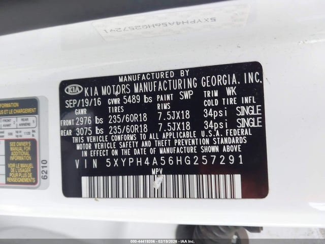 5XYPH4A56HG257291 KIA Sorento 3.3l Ex