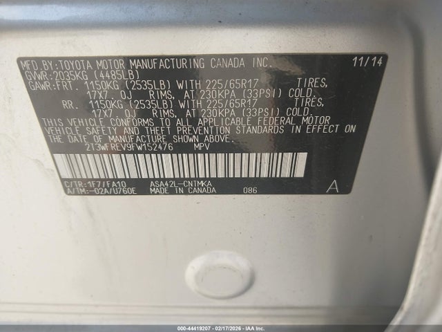 2T3WFREV9FW152476 Toyota Rav4 Xle