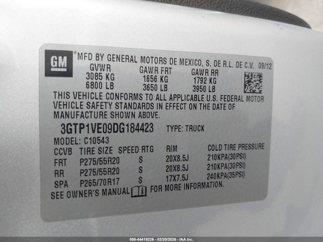 Aukcja sprzedaży 2013 Gmc Sierra 1500 Sle, vin: 3GTP1VE09DG184423, numer aukcji: 44419226